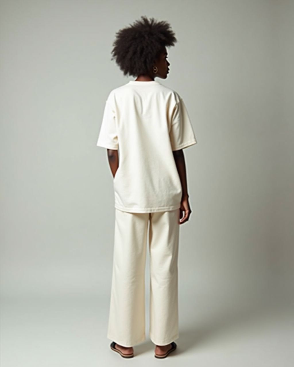 A woman wearing the Core Tee in bone